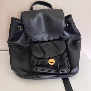 Lancel Paris Black Leather Drawstring Backpack